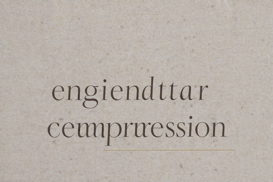 Editorial typography card on bone background, words engineered compression