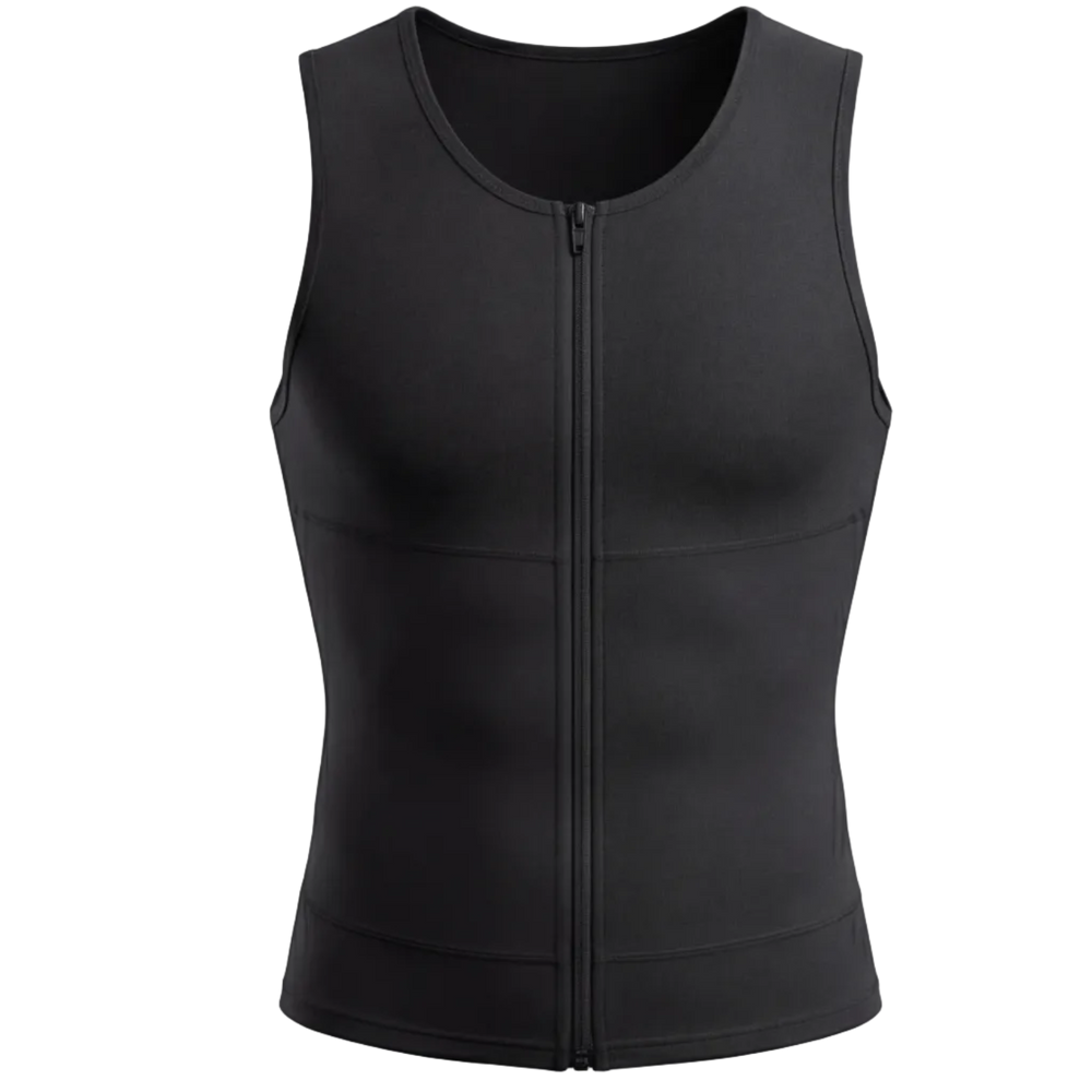 Black waist training vest on a white background
