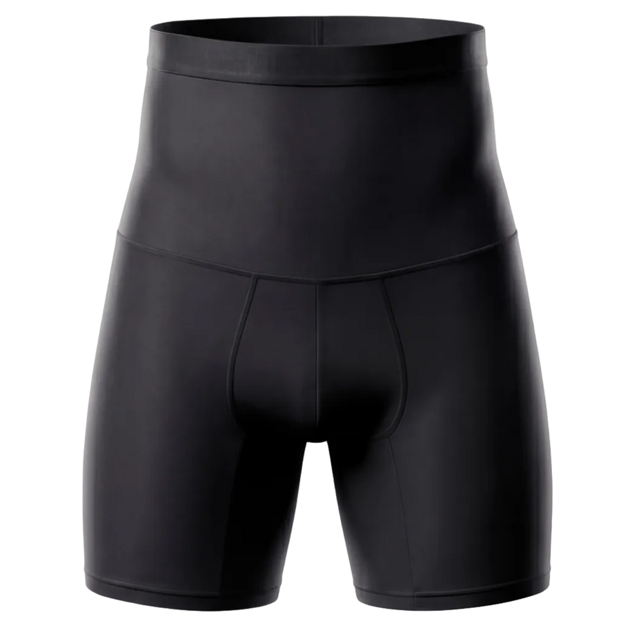 Flat lay of the UNDR full-leg compression base layer in black on a dark background