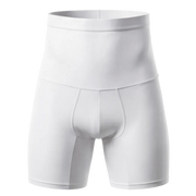 Four views of a white athletic shorts on a light gray background