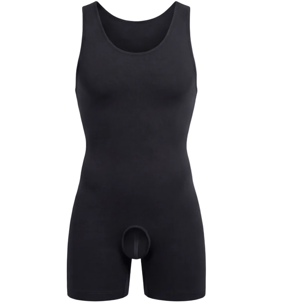 Black bodysuit on a white background