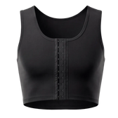 UNDR lumbar support compression vest in black, flat lay with closure detail