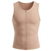 Beige sleeveless garment with a zipper on a white background