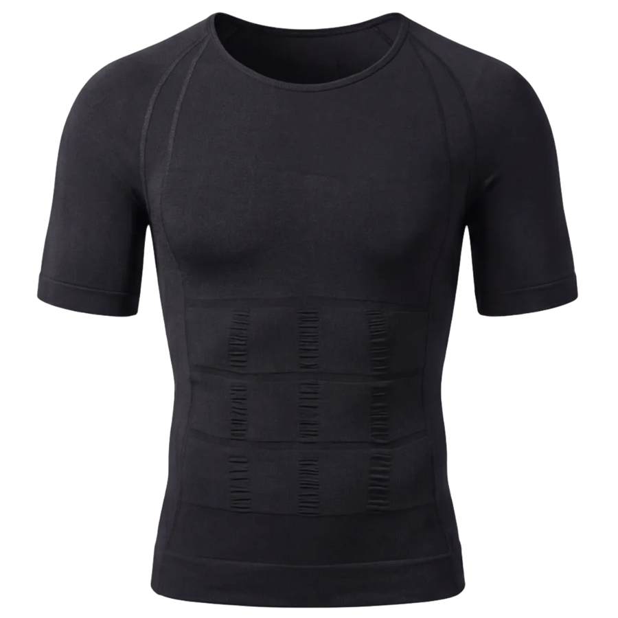 UNDR Posture Control Compression T-Shirt in black, front, back and side views