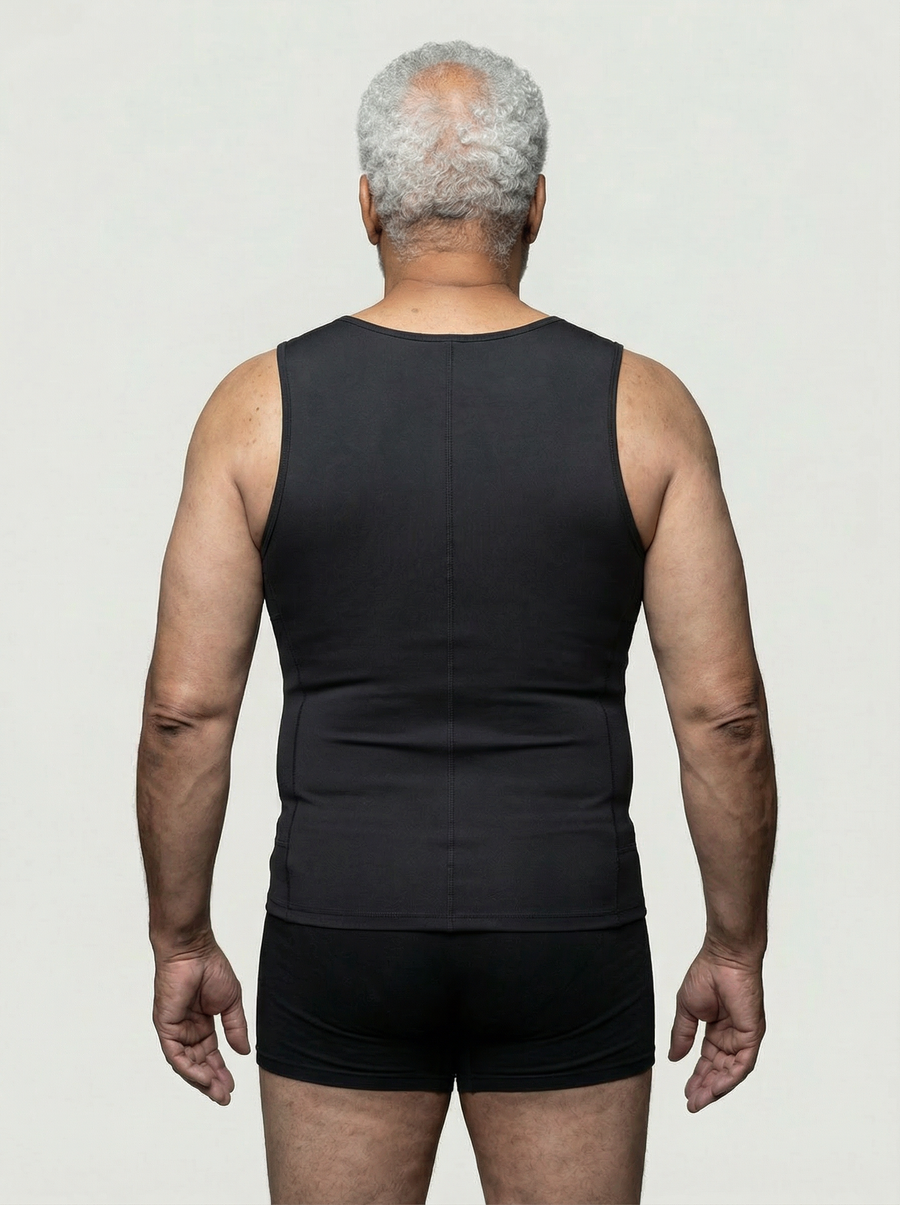 Side view of the UNDR Zip Closure Compression Vest in black